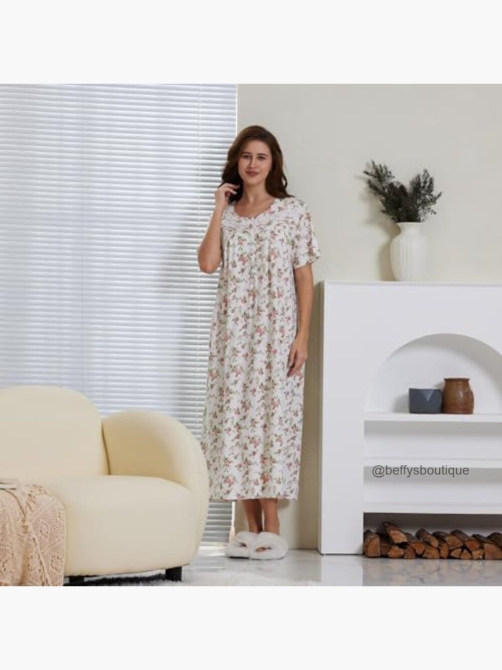 100% Cotton Short Sleeve Nightgown Soft Comfy Loose Fit Nightdress Lounge - Picture 3 of 7